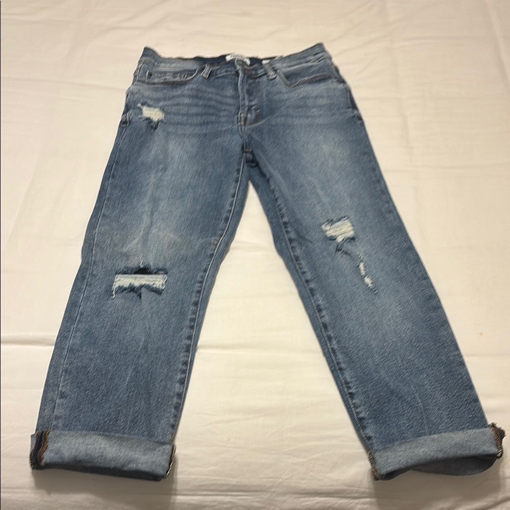 Kensie Blue Boyfriend Jeans with Distressed Details